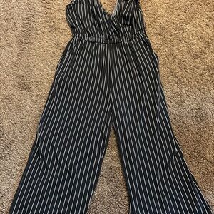 Time and Tru Black and White Striped Jumpsuit